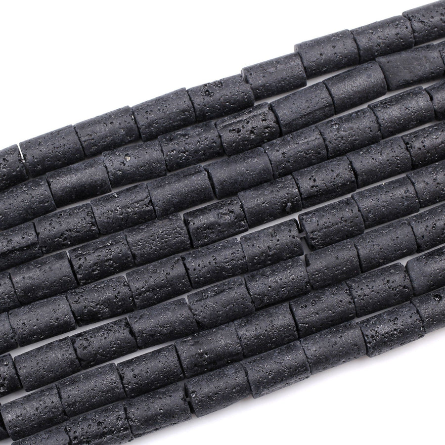 Natural Black Lava Smooth Tube Cylinder Beads 15.5" Strand