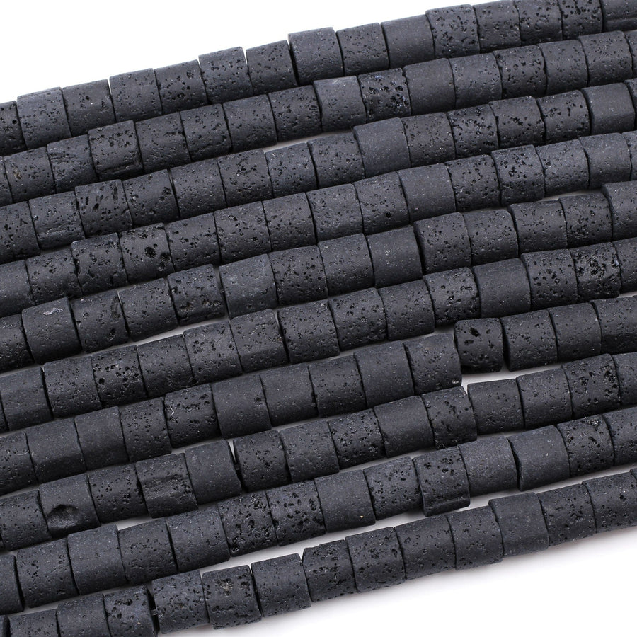 Large Lava Tube Cylinder Beads Raw Rough Porous Natural Black Lava Stone Organic Earthy Stone 16" Strand