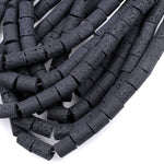 Large Lava Tube Cylinder Beads Raw Rough Porous Natural Black Lava Stone Organic Earthy Stone 16" Strand