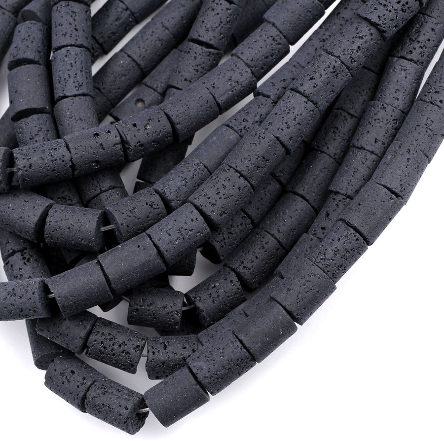 Large Lava Tube Cylinder Beads Raw Rough Porous Natural Black Lava Stone Organic Earthy Stone 16" Strand