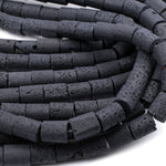 Large Lava Tube Cylinder Beads Raw Rough Porous Natural Black Lava Stone Organic Earthy Stone 16" Strand