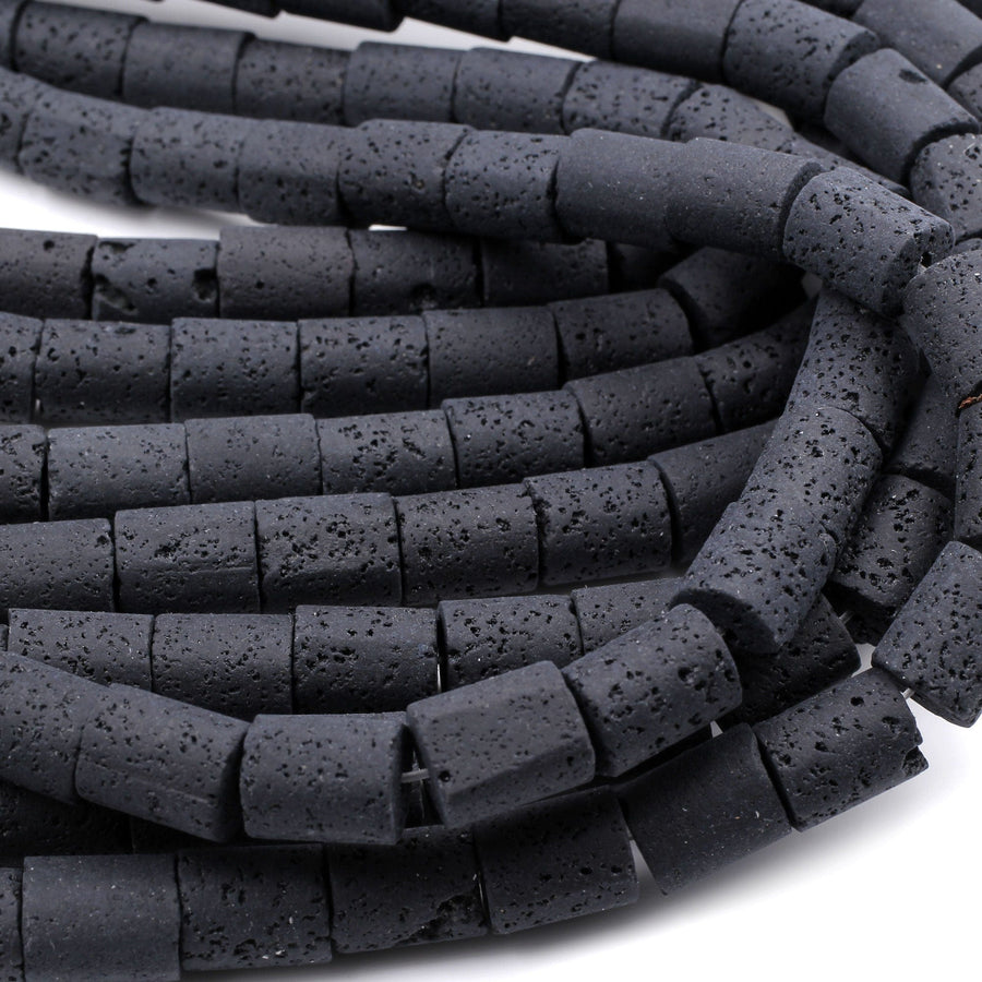 Large Lava Tube Cylinder Beads Raw Rough Porous Natural Black Lava Stone Organic Earthy Stone 16" Strand