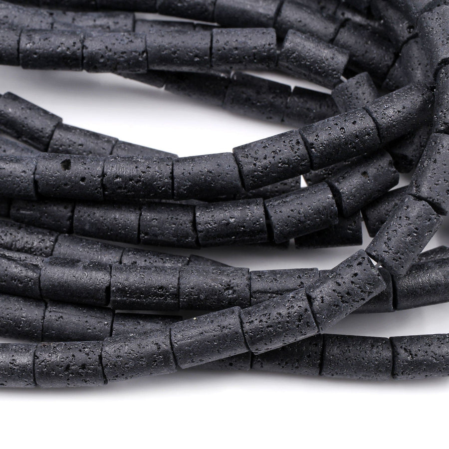 Natural Black Lava Smooth Tube Cylinder Beads 15.5" Strand