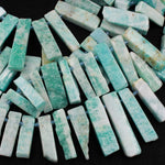 Natural Peruvian Amazonite Rectangle Rectangular Beads Spike Stick Slice Focal Pendant Cleopatra Style Fan Shaped 15.5" Strand