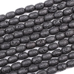 Natural Black Lava Barrel Drum Beads High Quality Essential Oil Beads 15.5" Strand