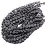 Lava Coin 12mm Beads Smooth Porous Natural Volcanic Black Lava Stone High Quality Organic Essential Oil Beads 15.5" Strand