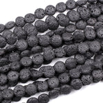 Lava Coin 12mm Beads Smooth Porous Natural Volcanic Black Lava Stone High Quality Organic Essential Oil Beads 15.5" Strand