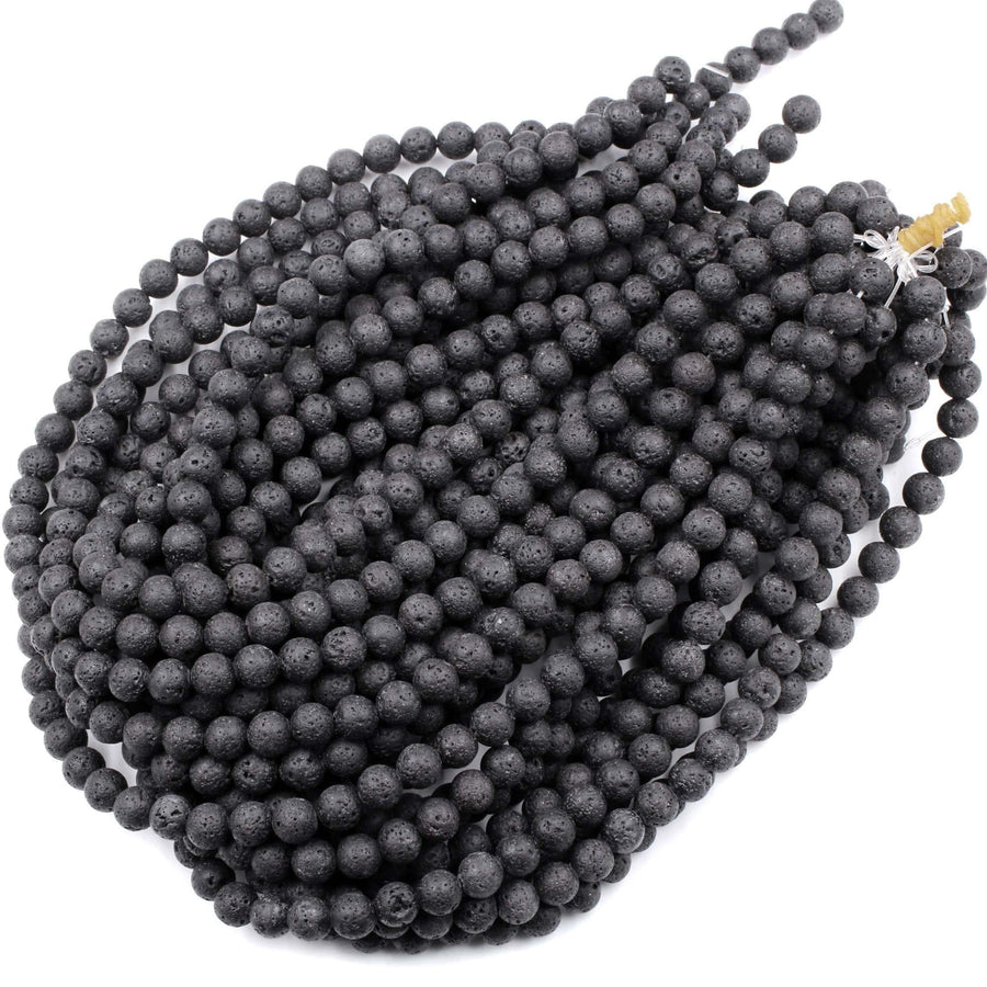 Natural Lava Round Beads 4mm 6mm 8mm 10mm 12mm Black Lava Rock Stone High Quality Black Mala Beads Essential Oil Beads 15.5" Strand