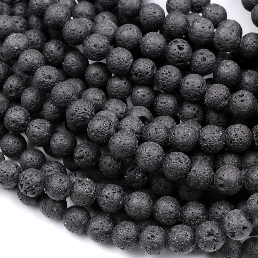 Natural Lava Round Beads 4mm 6mm 8mm 10mm 12mm Black Lava Rock Stone High Quality Black Mala Beads Essential Oil Beads 15.5" Strand