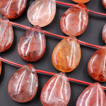 Large Natural Lepidocrocite Quartz Teardrop Beads Stunning Red Gemstone Pendant From Madagascar 16" Strand
