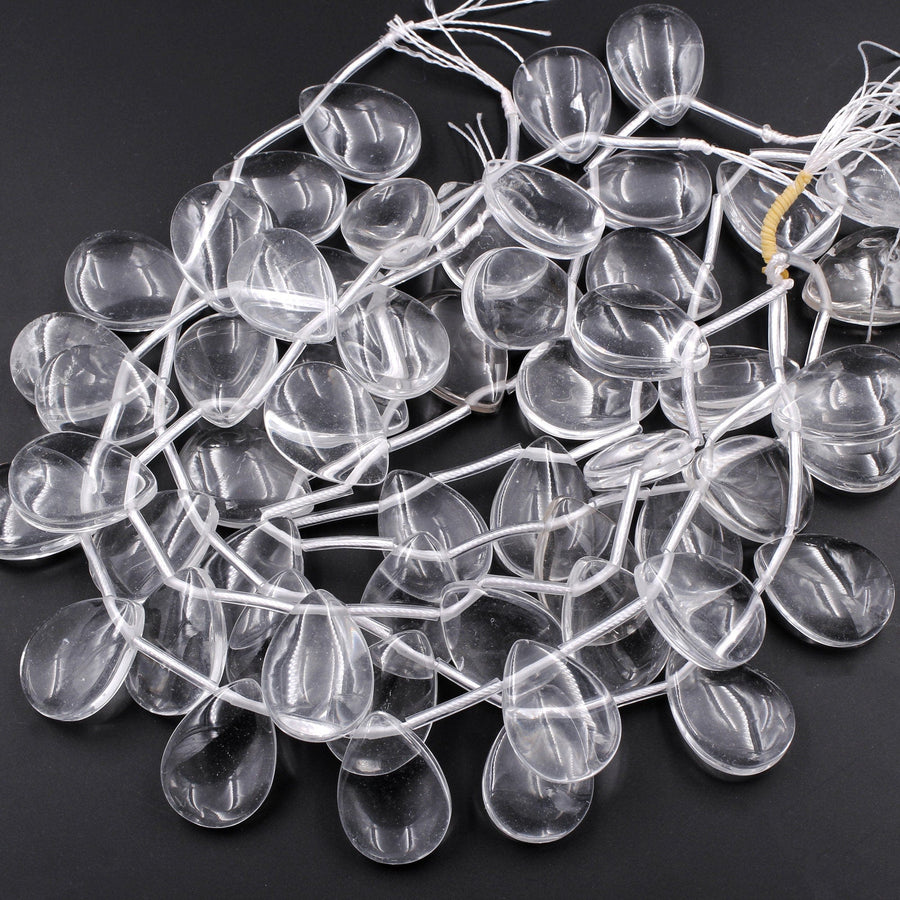 Natural Rock Quartz Teardrop Pendants Large Focal Beads Clear Gemstone 16" Strand