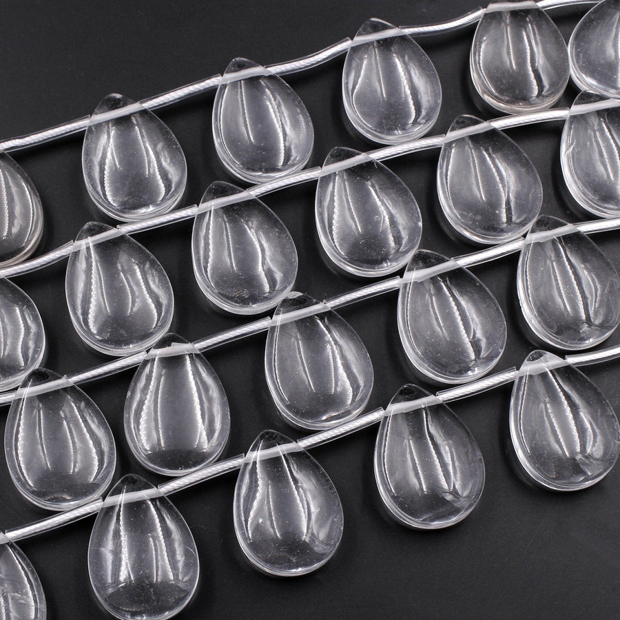 Natural Rock Quartz Teardrop Pendants Large Focal Beads Clear Gemstone 16" Strand
