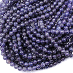A Grade Natural Iolite 4mm 6mm Round Beads Genuine Real Purple Blue Iolite Gemstone 15.5" Strand