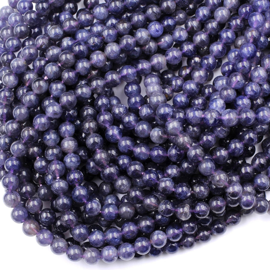 A Grade Natural Iolite 4mm 6mm Round Beads Genuine Real Purple Blue Iolite Gemstone 15.5" Strand
