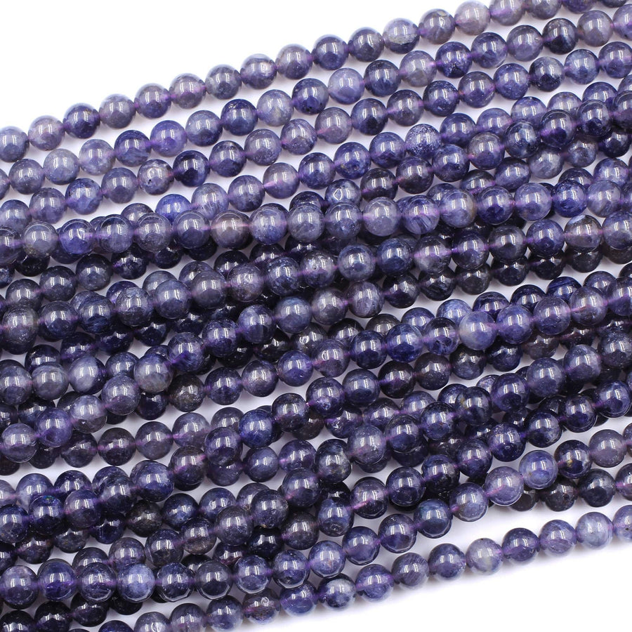 A Grade Natural Iolite 4mm 6mm Round Beads Genuine Real Purple Blue Iolite Gemstone 15.5" Strand