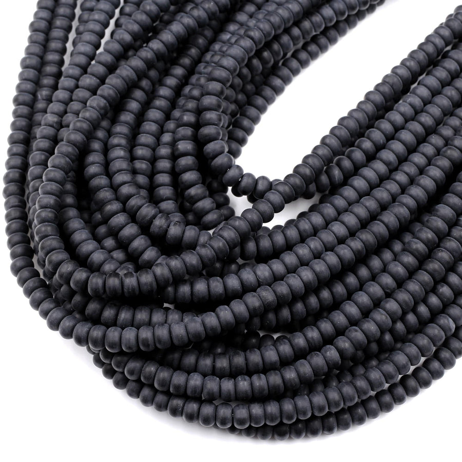 Matte Natural Onyx Rondelle 4mm 6mm 8mm Beads Quality Natural Black Gemstones 15.5" Strand
