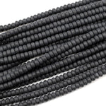 Matte Natural Onyx Rondelle 4mm 6mm 8mm Beads Quality Natural Black Gemstones 15.5" Strand