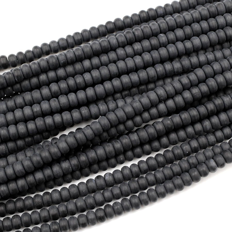 Matte Natural Onyx Rondelle 4mm 6mm 8mm Beads Quality Natural Black Gemstones 15.5" Strand