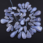 Side Drilled Blue Chalcedony Freeform Teardrop Beads Natural Blue Lace Agate 15.5" Strand
