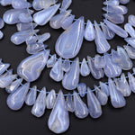 Side Drilled Blue Chalcedony Freeform Teardrop Beads Natural Blue Lace Agate 15.5" Strand