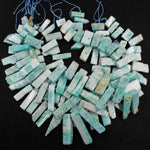Natural Peruvian Amazonite Rectangle Rectangular Beads Spike Stick Slice Focal Pendant Cleopatra Style Fan Shaped 15.5" Strand