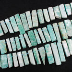 Natural Peruvian Amazonite Rectangle Rectangular Beads Spike Stick Slice Focal Pendant Cleopatra Style Fan Shaped 15.5" Strand