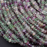 Natural Rainbow Fluorite Faceted Rondelle 6mm Beads Micro Faceted Sofe Purple Green Gemstone 16" Strand