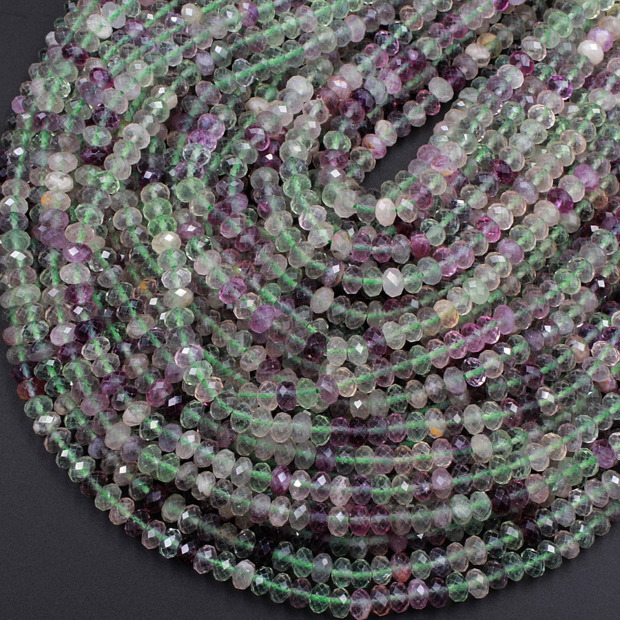 Natural Rainbow Fluorite Faceted Rondelle 6mm Beads Micro Faceted Sofe Purple Green Gemstone 16" Strand