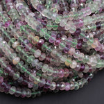 Natural Rainbow Fluorite Faceted Rondelle 6mm Beads Micro Faceted Sofe Purple Green Gemstone 16" Strand