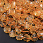 Natural Citrine Faceted Coin 8mm 9mm 10mm 12mm 14mm 16mm Beads 15.5" Strand