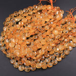 Natural Citrine Faceted Coin 8mm 9mm 10mm 12mm 14mm 16mm Beads 15.5" Strand