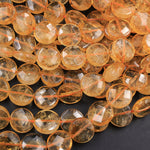 Natural Citrine Faceted Coin 8mm 9mm 10mm 12mm 14mm 16mm Beads 15.5" Strand