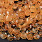 Natural Citrine Faceted Coin 8mm 9mm 10mm 12mm 14mm 16mm Beads 15.5" Strand