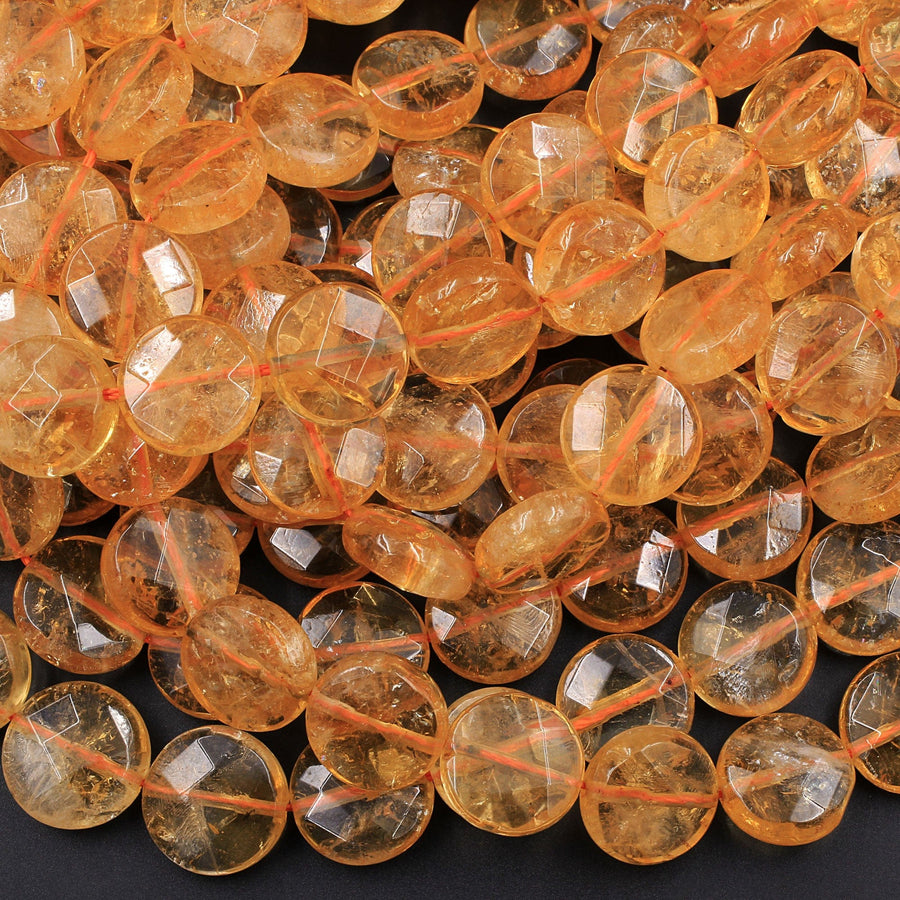 Natural Citrine Faceted Coin 8mm 9mm 10mm 12mm 14mm 16mm Beads 15.5" Strand