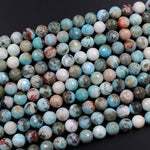 Natural Larimar Faceted 10mm Round Beads Genuine Natural Blue Larimar Red Iron Matrix Gemstone 16" Strand