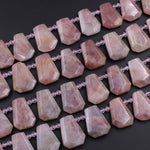 Natural Mauve Pink Rose Quartz Beads From Madagascar Faceted Trapezoid Tapered Teardrop Top Side Drilled Flat Slice Pendant 16" Strand