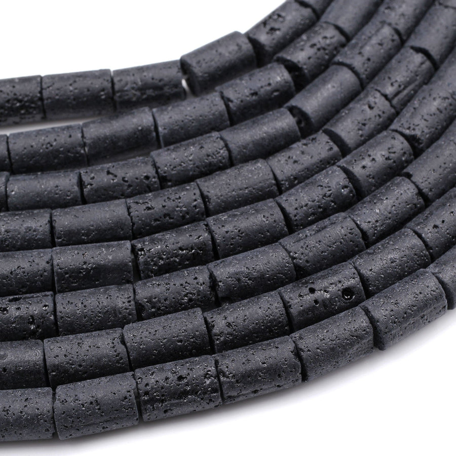 Natural Black Lava Smooth Tube Cylinder Beads 15.5" Strand