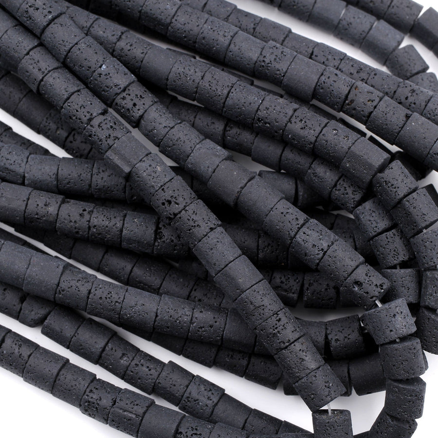 Large Lava Tube Cylinder Beads Raw Rough Porous Natural Black Lava Stone Organic Earthy Stone 16" Strand