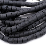Large Lava Tube Cylinder Beads Raw Rough Porous Natural Black Lava Stone Organic Earthy Stone 16" Strand