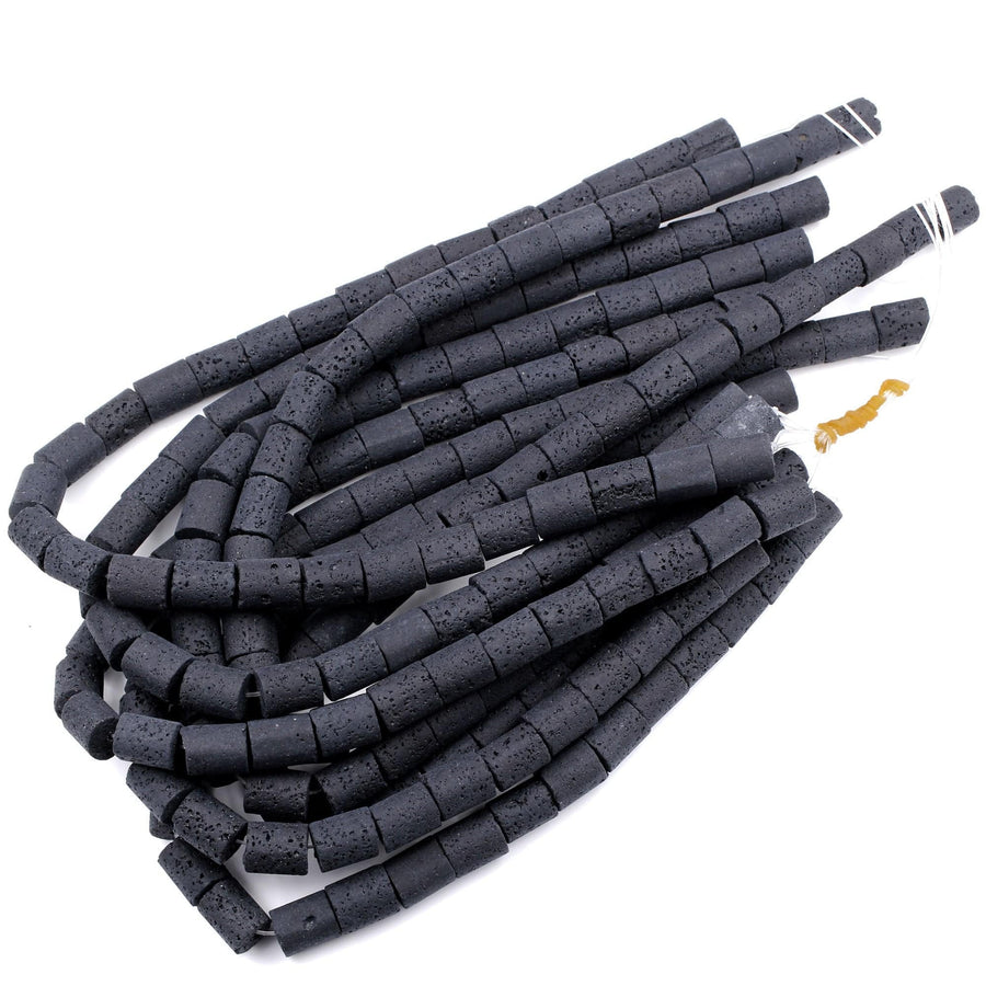 Large Lava Tube Cylinder Beads Raw Rough Porous Natural Black Lava Stone Organic Earthy Stone 16" Strand