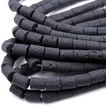Large Lava Tube Cylinder Beads Raw Rough Porous Natural Black Lava Stone Organic Earthy Stone 16" Strand