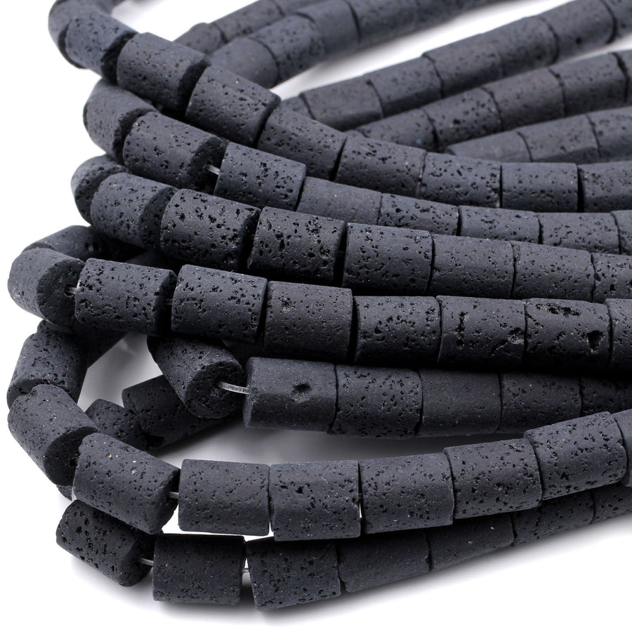 Large Lava Tube Cylinder Beads Raw Rough Porous Natural Black Lava Stone Organic Earthy Stone 16" Strand