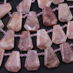 Natural Mauve Pink Rose Quartz Beads From Madagascar Faceted Trapezoid Tapered Teardrop Top Side Drilled Flat Slice Pendant 16" Strand