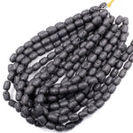 Natural Black Lava Barrel Drum Beads High Quality Essential Oil Beads 15.5" Strand