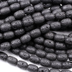 Natural Black Lava Barrel Drum Beads High Quality Essential Oil Beads 15.5" Strand
