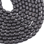 Natural Black Lava Barrel Drum Beads High Quality Essential Oil Beads 15.5" Strand