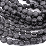 Lava Coin 12mm Beads Smooth Porous Natural Volcanic Black Lava Stone High Quality Organic Essential Oil Beads 15.5" Strand