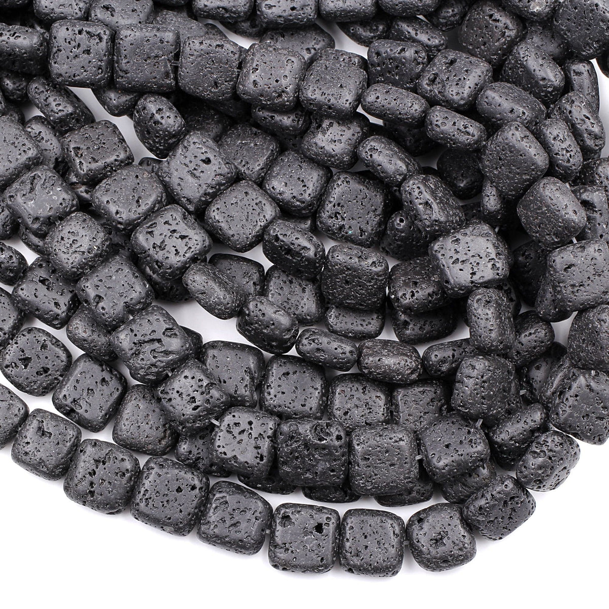 10 Strds Natural Volcanic Lava Stone Beads Bumpy Loose Beads Round Black  4~12mm
