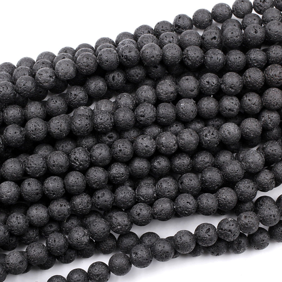 Natural Lava Round Beads 4mm 6mm 8mm 10mm 12mm Black Lava Rock Stone High Quality Black Mala Beads Essential Oil Beads 15.5" Strand