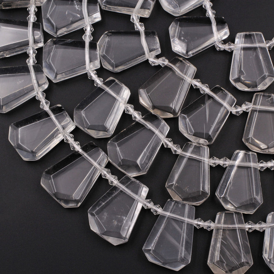 Natural Rock Crystal Quartz Faceted Trapezoid Tapered Teardrop Top Drilled High Quality Super Clear Quartz Crystal Beads 16" Strand